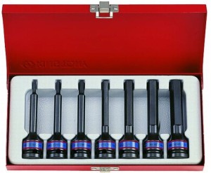 ZESTAW NASADEK  UDAROWYCH  Z  KOŃCÓWKĄ  HEX  1/2''   7cz.  DŁUGIE  4 - 14mm,  KASETA King Tony