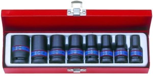 ZESTAW NASADEK  UDAROWYCH  1/2''   8cz.  KRÓTKIE, CIENKOŚCIENNE  6-kąt.  10 - 24mm,  KASETA King Tony