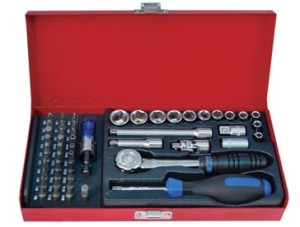 KPL. NASADEK 1/4'' 51cz. KRÓTKIE, 6-kąt. 4 - 14mm, BITY 1/4" Z AKCESORIAMI, CHROM, KASETA King Tony  