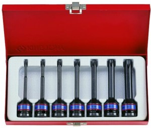 ZESTAW NASADEK  UDAROWYCH  Z  KOŃCÓWKĄ  TORX  1/2''   7cz.  DŁUGIE  T25 - T60,  KASETA King Tony