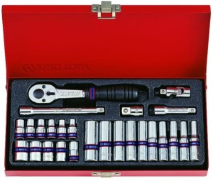 KPL. NASADEK 1/4''  26cz. KRÓTKIE / DŁUGIE,  6-kąt.  4 - 13mm  Z  AKCESORIAMI, CHROM, KASETA King Tony