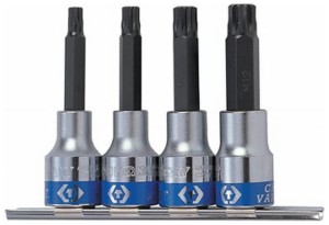 KPL. NASADEK  Z KOŃCÓWKĄ SPLINE 1/2''   4cz.  DŁUGIE  M6 - M12,  CHROM,  SZYNA, BLISTER