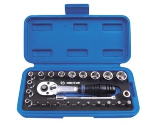 KPL. NASADEK 1/4''  25cz. KRÓTKIE,  6-kąt.  4 - 13mm  Z  AKCESORIAMI, CHROM, KASETA King Tony