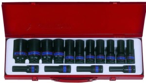 ZESTAW NASADEK  UDAROWYCH  1/2''  15cz.  DŁUGIE  6-kąt.  10 - 32mm, KASETA King Tony