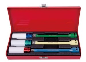 ZESTAW DŁUGICH NASADEK  UDAROWYCH  1/2'' DO FELG ALUMINIOWYCH 6cz. 6-kąt.  17, 19, 21mm + PRZEDŁUŻKI Z BLOKADĄ, KASETA King Tony