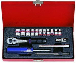 KPL. NASADEK 1/4''  16cz. KRÓTKIE  6-kąt. CALOWE  5/32 - 1/2''  Z  AKCESORIAMI, CHROM,  KASETA King Tony