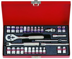 KPL. NASADEK 1/4''  30cz. KRÓTKIE,  6/8-kąt.  4 - 12mm, CALOWE  5/32 - 1/2''  Z  AKCESORIAMI, CHROM, KASETA King Tony