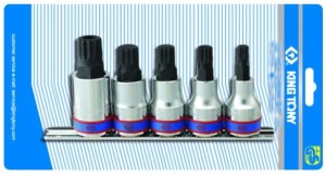 KPL. NASADEK  Z KOŃCÓWKĄ SPLINE 1/2''   5cz.  KRÓTKIE  M8 - M16,  CHROM,  SZYNA, BLISTER