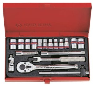 KPL. NASADEK 1/4''  18cz. KRÓTKIE,  12/8-kąt.  5/32" - 1/2"  Z  AKCESORIAMI, CHROM, KASETA King Tony