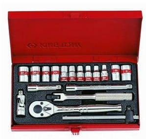 KPL. NASADEK 1/4''  18cz. KRÓTKIE,  6/8-kąt. CALOWE  5/32 - 1/2''  Z  AKCESORIAMI, CHROM, KASETA King Tony