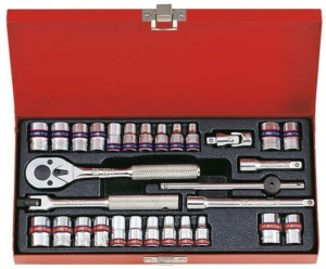 KPL. NASADEK 1/4''  30cz. KRÓTKIE,  12/8-kąt.  4 - 12mm, CALOWE  5/32 - 1/2''  Z  AKCESORIAMI, CHROM, KASETA King Tony