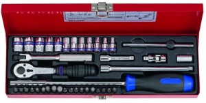 KPL. NASADEK 1/4''  39cz. KRÓTKIE,  6-kąt.  4 - 13mm + BITY,  Z  AKCESORIAMI, CHROM, KASETA King Tony