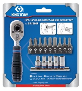 KPL. 1/4" NASADEK KRÓTKICH, BITY Z GRZECHOTKĄ, 15 CZ., BLISTER King Tony