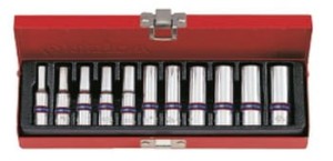 KPL. NASADEK 1/4''  11cz. DŁUGIE  6-kąt. 4 - 13mm,  CHROM,  KASETA King Tony