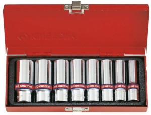 ZESTAW NASADEK  3/8''  8cz.  DŁUGIE   6-kąt  CALOWE  3/8 - 13/16''  CHROM, KASETA King Tony