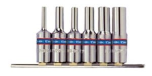 KPL. NASADEK  GWIAZDKOWYCH  3/8''  6cz.  DŁUGIE  E4 - E14,  CHROM,  SZYNA, BLISTER King Tony