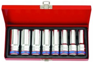 KPL. NASADEK  1/2''   8cz.  DŁUGIE  12-kąt.  12 - 23mm  CHROM,  KASETA