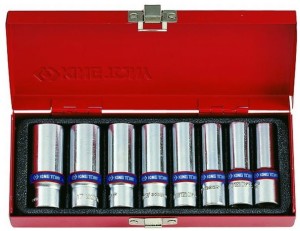 ZESTAW NASADEK  3/8''  8cz.  DŁUGIE   6-kąt  10 - 19mm,  CHROM, KASETA King Tony