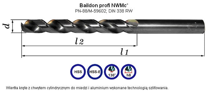 Wiertlo z chwytem cylindrycznym profi NWMc  Ø  9,50 HSS               