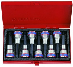 KPL. NASADEK  Z  KOŃCÓWKĄ  TORX  1/2''   9 cz. DŁUGIE  T20 - T60  CHROM, KASETA