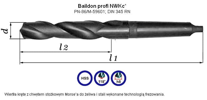 Wiertło z chwytem stożkowym Morse`a NWKc Ø 73,00                         