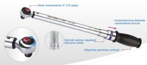 KLUCZ DYNAMOMETRYCZNY 1/2" 40 - 200 Nm, 72 ZĘBY, GUMOWY UCHWYT King Tony  