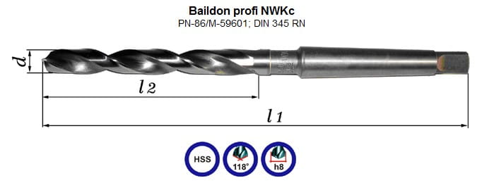 Wiertlo z chwytem stożkowym Morse`a NWKc Ø 13,80                                  