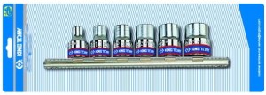 KPL. NASADEK  GWIAZDKOWYCH  3/8''  6cz.  KRÓTKIE  E8 - E18,  CHROM,  SZYNA, BLISTER King Tony