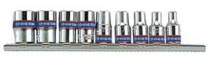 KPL. NASADEK 1/4''   9cz. KRÓTKIE,  6-kąt. 4 - 13mm,  CHROM,  SZYNA,  BLISTER King Tony