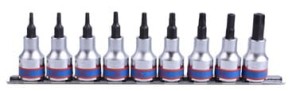 ZESTAW NASADEK  TORX Z OTWOREM 3/8''  9cz. T10 - T50,  CHROM,  SZYNA, BLISTER King Tony