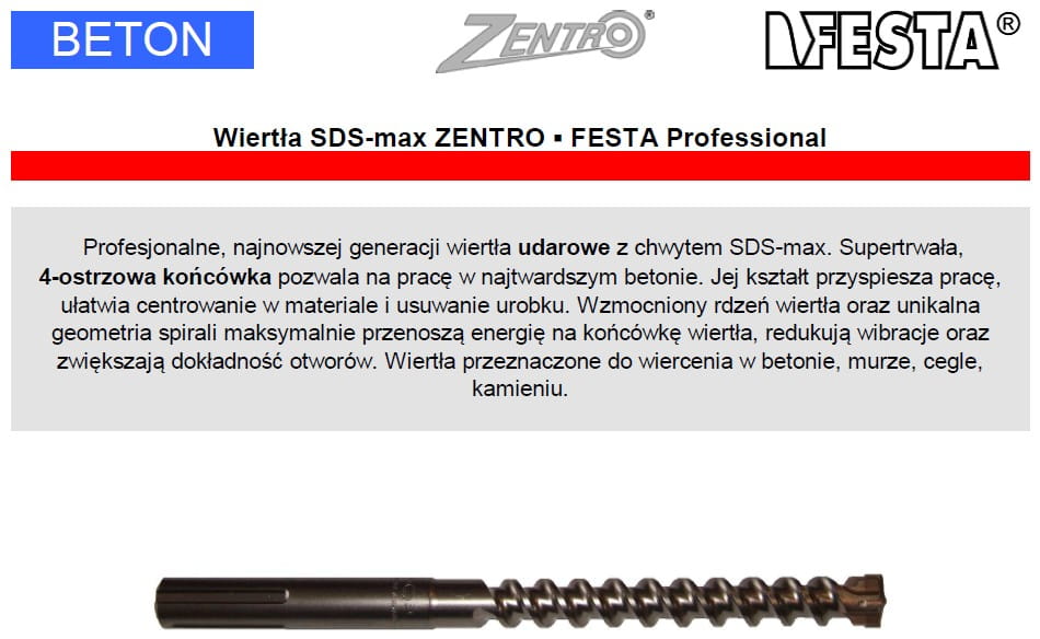 Wiertło SDS-max 35x370/250 FESTA Professional    