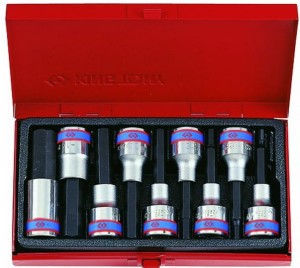 KPL. NASADEK  Z  KOŃCÓWKĄ  HEX  1/2''   9 cz. DŁUGIE  4 - 17mm  CHROM, KASETA