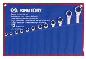 Komplet kluczy płasko-oczkowych z grzechotką jednokierunkową  8-24mm 12 części King Tony 