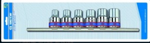 KPL. NASADEK  GWIAZDKOWYCH  1/2''   6cz.  KRÓTKIE  E10 - E20,  CHROM,  SZYNA, BLISTER