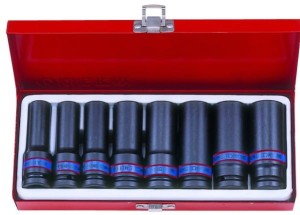 ZESTAW NASADEK  UDAROWYCH  1/2''   8cz.  DŁUGIE  6-kąt.  12 - 23mm,  KASETA King Tony
