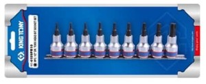 KPL. NASADEK  Z  KOŃCÓWKĄ  TORX  1/2''   9 cz. KRÓTKIE  T20 - T60  CHROM, ZESTAW NA SZYNIE