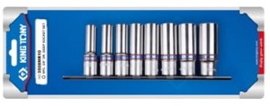 KPL. NASADEK  3/8''  8cz.  DŁUGIE   6-kąt  10 - 19mm,  CHROM, ZESTAW NA SZYNIE King Tony