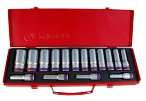 KPL. NASADEK  1/2''  16cz.  DŁUGIE 10 - 32mm 12-kąt. CHROM,  KASETA