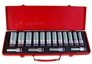 KPL. NASADEK  1/2''  16cz.  DŁUGIE 10 - 32mm  6-kąt. CHROM,  KASETA