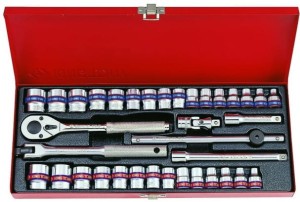 ZESTAW NASADEK  3/8''  36cz. KRÓTKIE,  12-kąt.  6 - 22mm, CALOWE  1/4 - 13/16''  Z  AKCESORIAMI, CHROM, KASETA King Tony