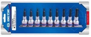 KPL. NASADEK  Z  KOŃCÓWKĄ  TORX  1/2''   9 cz. DŁUGIE  T20 - T60  CHROM, ZESTAW NA SZYNIE