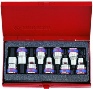 KPL. NASADEK  Z  KOŃCÓWKĄ  HEX  1/2''   9 cz. KRÓTKIE  3 - 14mm  CHROM, KASETA