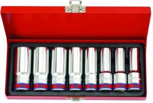 KPL. NASADEK  1/2''   8cz.  DŁUGIE  12-kąt.  CALOWE  1/2''  - 15/16''  CHROM,  KASETA